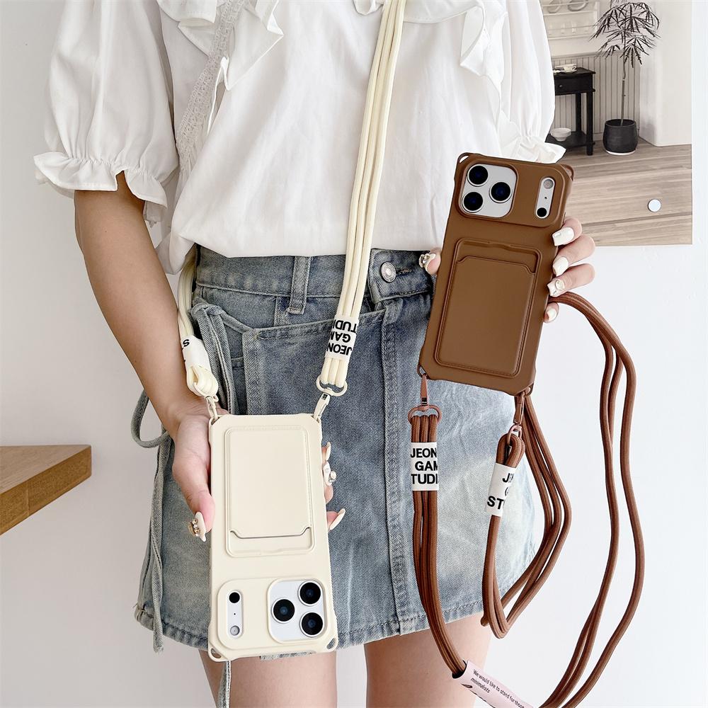 Wallet Crossbody Phone Case for IPhone 17 Air 16 15 14 13 12 11 Pro Max X XS XR Strap Necklace Card Holder Soft Silicone Cover