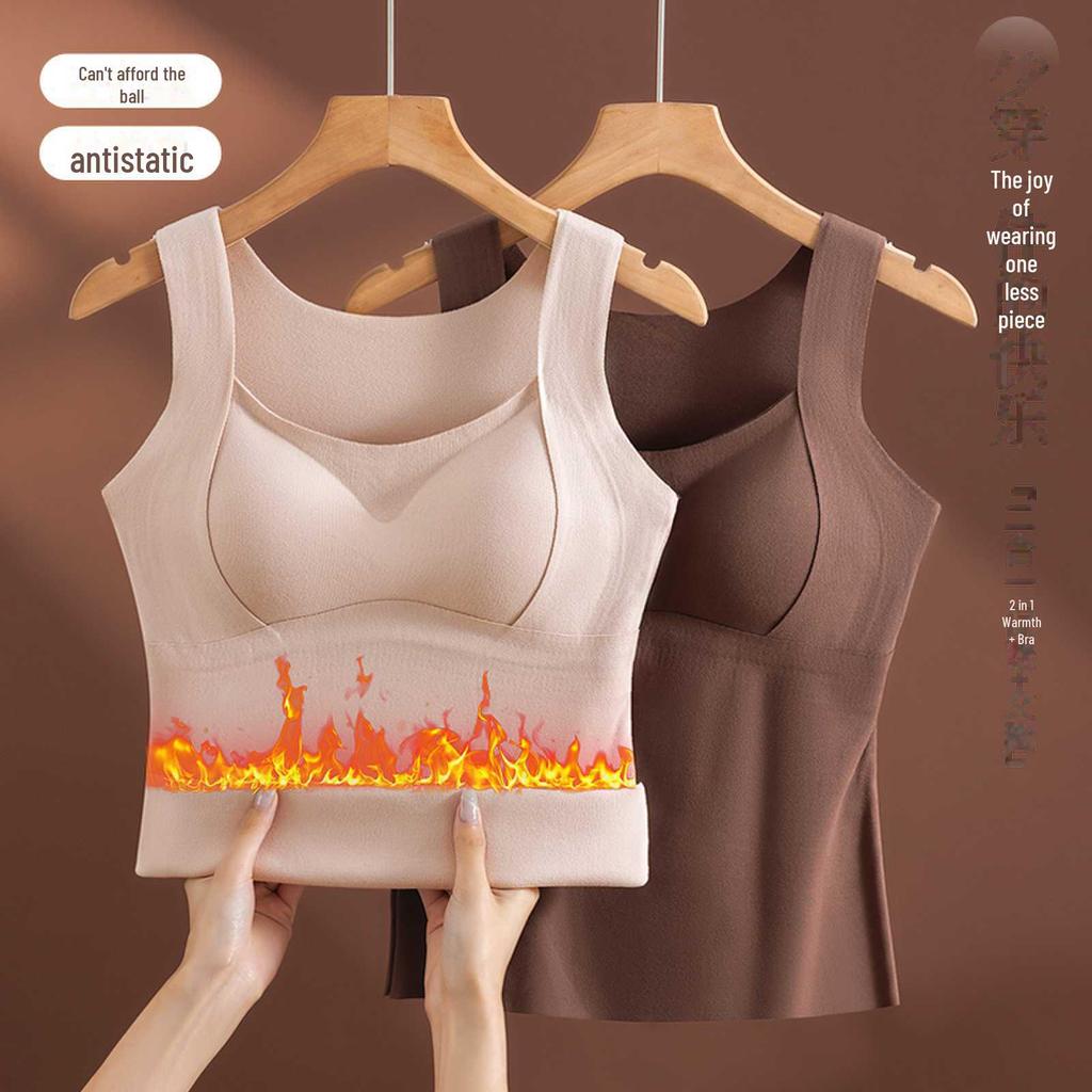 Nahtloses Damen-Samt-Warmweste mit Brustpolstern für Herbst/Winter - BH-frei, integriertes Unterhemd