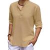 Men Shirt Solid Color Adjustable Sleeve Pullover Stand Collar Long Sleeve Summer Top Daily Garment