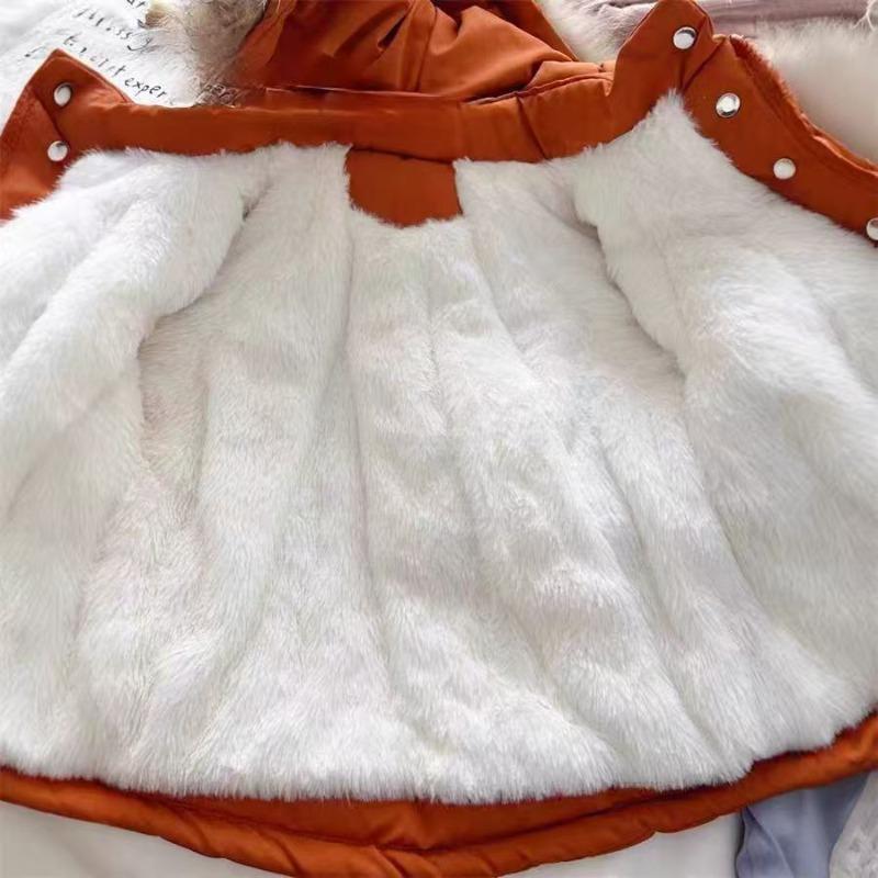 Girls' winter thickened cotton-padded jacket, new baby velvet warm cotton-padded jacket, cute elf hat cotton-padded jacket