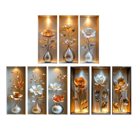 Autocolant de perete vază 3D Vază Perete și Lipire Decal amovibil Decojire PVC Artă de perete cu flori