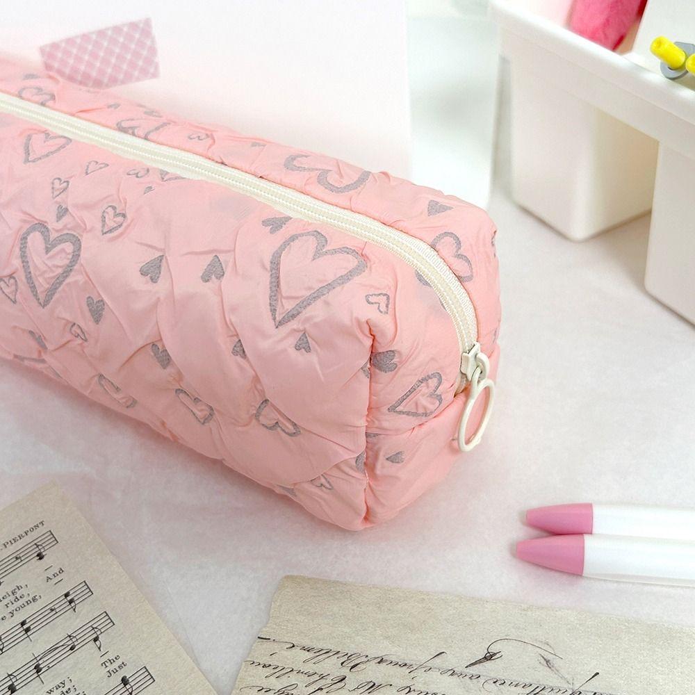 Simple Love Print Pattern Pen Bag Large Capacity Multifunctional Storage Bag Stationery Bag Boys/Girls