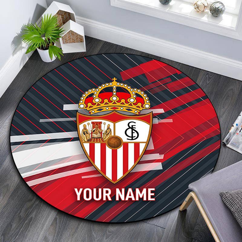 Custom Name Sevilla FC Round Area Rug,Carpet Rug for Living Room Bedroom Sofa Playroom Decor,Non-slip Floor Mat