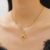Fashion Geometry Stainless Steel Imitation Tiger Eye Stone Necklace Pendant Sweater Chain