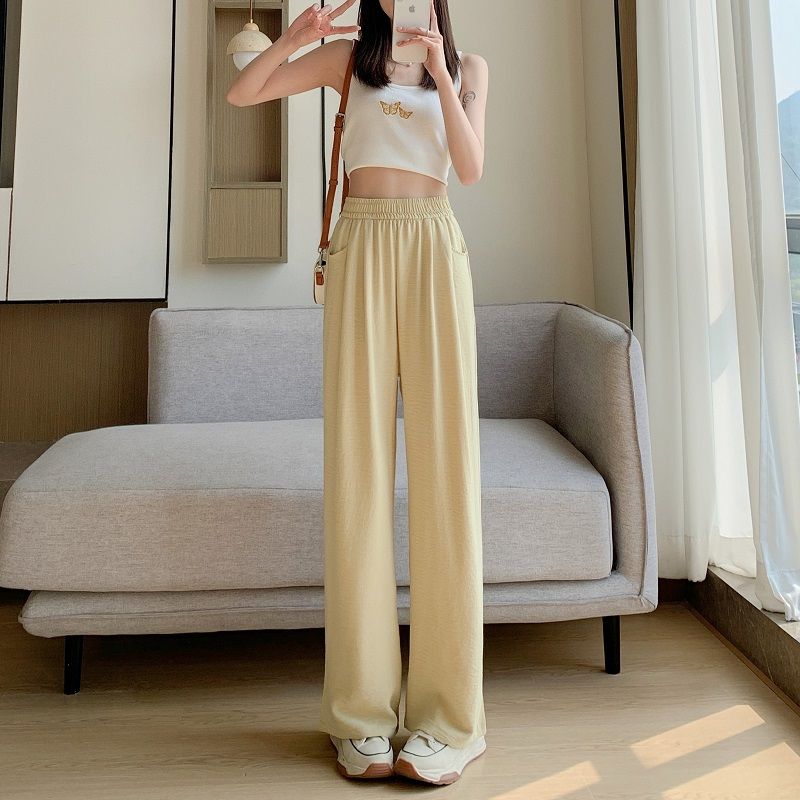 

Lazy Ice Silk Thin Section Japanese Style Drape Casual Loose Pants Milk apricot M
