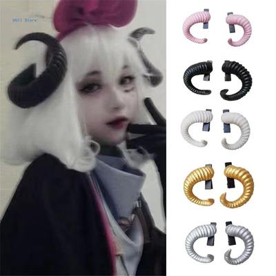 Vädurshorn Form Djävulshorn Huvudbonad Svart Gotisk Stil Gotisk Cosplay Kostym Halloween Fest
