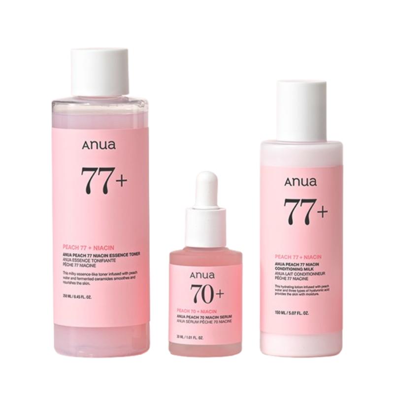 Anua Peach Niacin 3-Step Set (Toner 250ml + Serum 30ml + Milk 150ml)