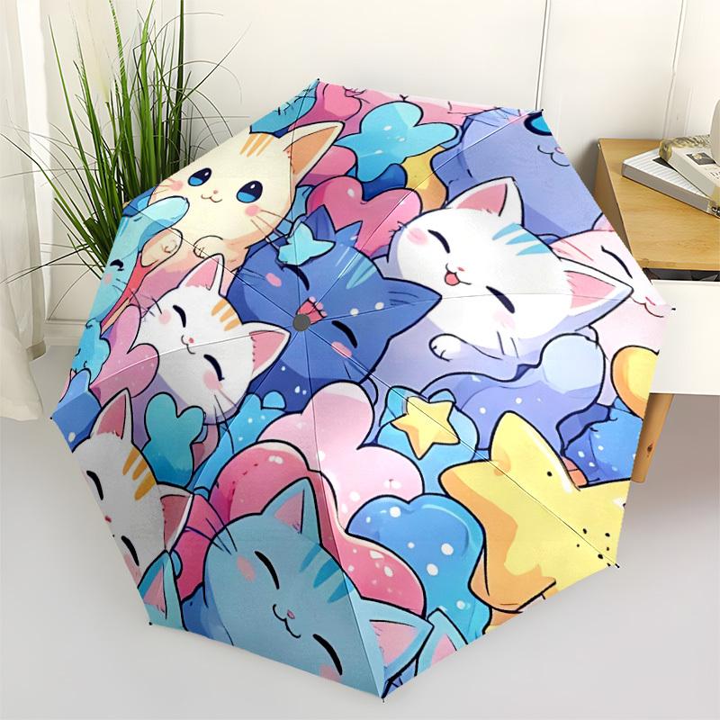 1pc Cats Kawaii Automatic Folding Umbrella - Compact 8-Rib Design, Durable Plastic & Iron, Lightweight for Outdoor Daily Use056