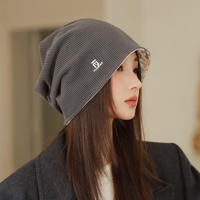 Wool Hat for Women American Casual and Versatile Cold Hat on Both Sides Can Wear Knitted Hats with A Large Head Circumference To Show Small Face