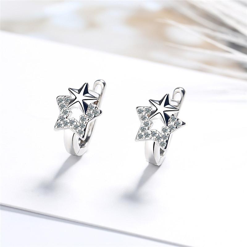 BELLA BOX Fashion Zircon Star Hoop Earrings Chic Women's Accessories Wedding Engagement Aesthetic Earrings Trendy Jewelry