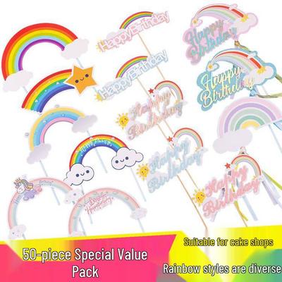 Buntes Regenbogen-Kuchenaufsatz-Set mit Quaste, Ballons und Mond-Einsatz
