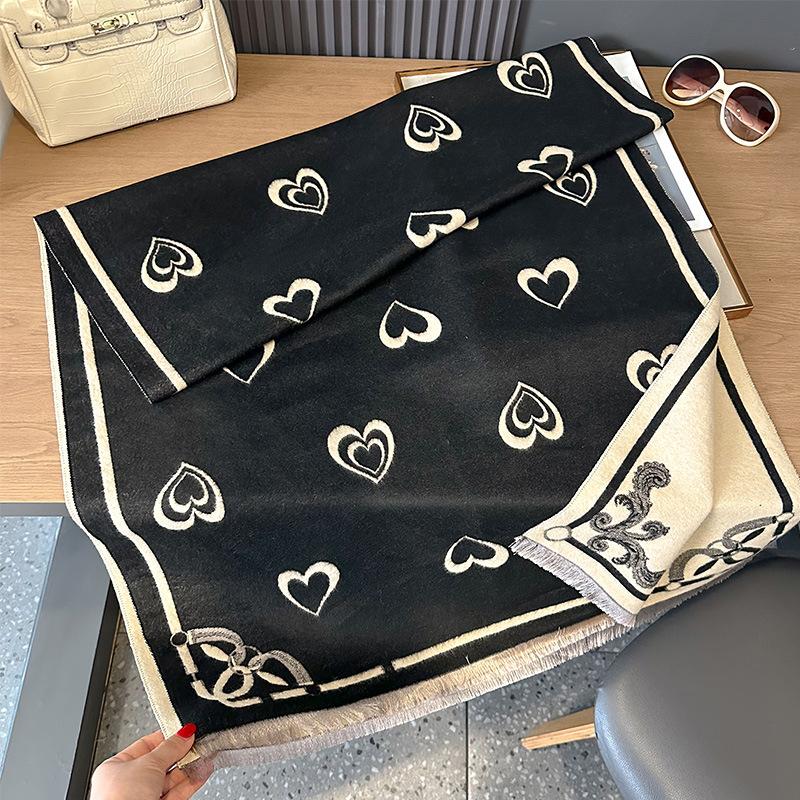 

двусторонний имитация кашемира простой любовь мода утолщенный теплый шарф помещение с кондиционером шейная шаль на улице 185 чёрный