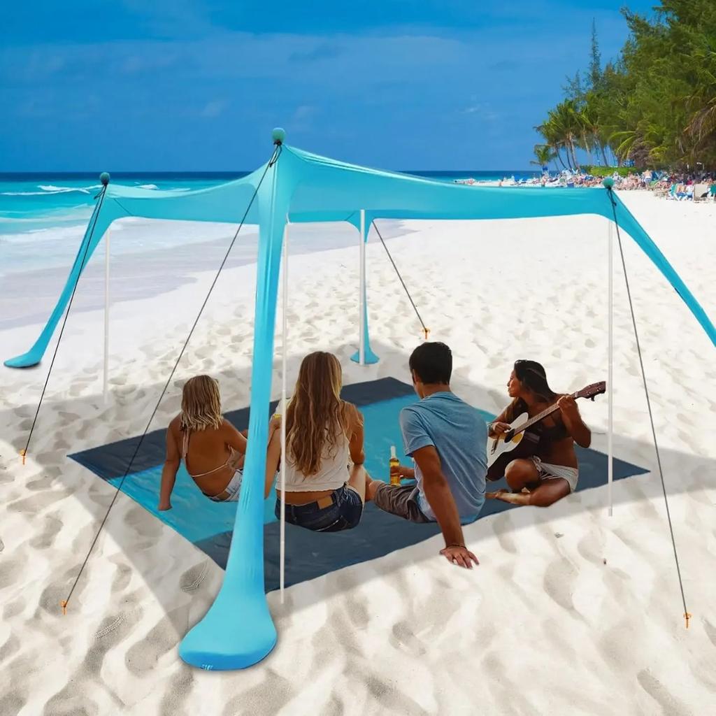 Outdoor Beach Sun Shade Portable UV Protection Family Camping Beach Tent Canopy with Storage Bag for Beach Camping Party Picnic