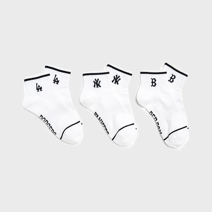 MLB Striped Small Logo Ankle Socks 3-Pair Set MLB (White)