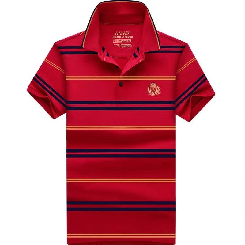 Men'S Striped Cotton Short Sleeve Polo Shirt Lapel Top Business High-End Loose Body Shirt Half Sleeve