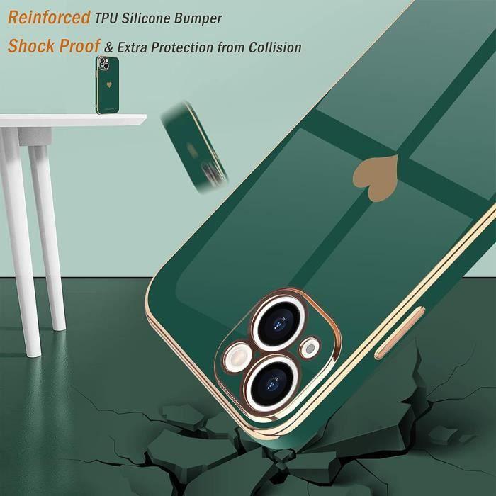 Coque Silicone - pour iPhone 15 Plus - Motif Cœur - Protection Anti-Rayures - Souple - Vert Nuit