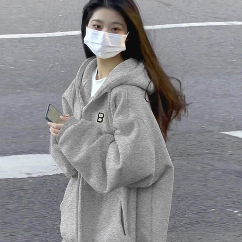 Womens Oversized Fleece-Lined Hooded Zip-Up Sweatshirt Winter Warm Loose Fit Casual Coat In Wine Red Black Beige Gray