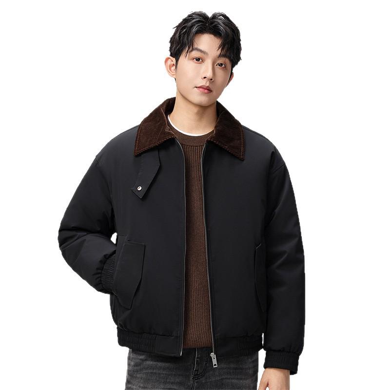 Men's Trendy Winter Short Lapel Down Jacket - Loose Fit, High-Quality White Duck Down, Solid Color