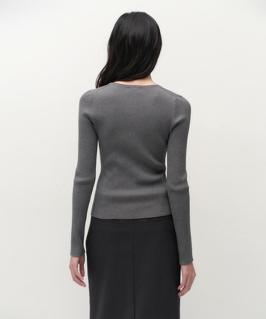 MUSINSA STANDARD WOMAN Damen Rippstrick Slim Henley-Ausschnitt Pullover [Mittelgrau]
