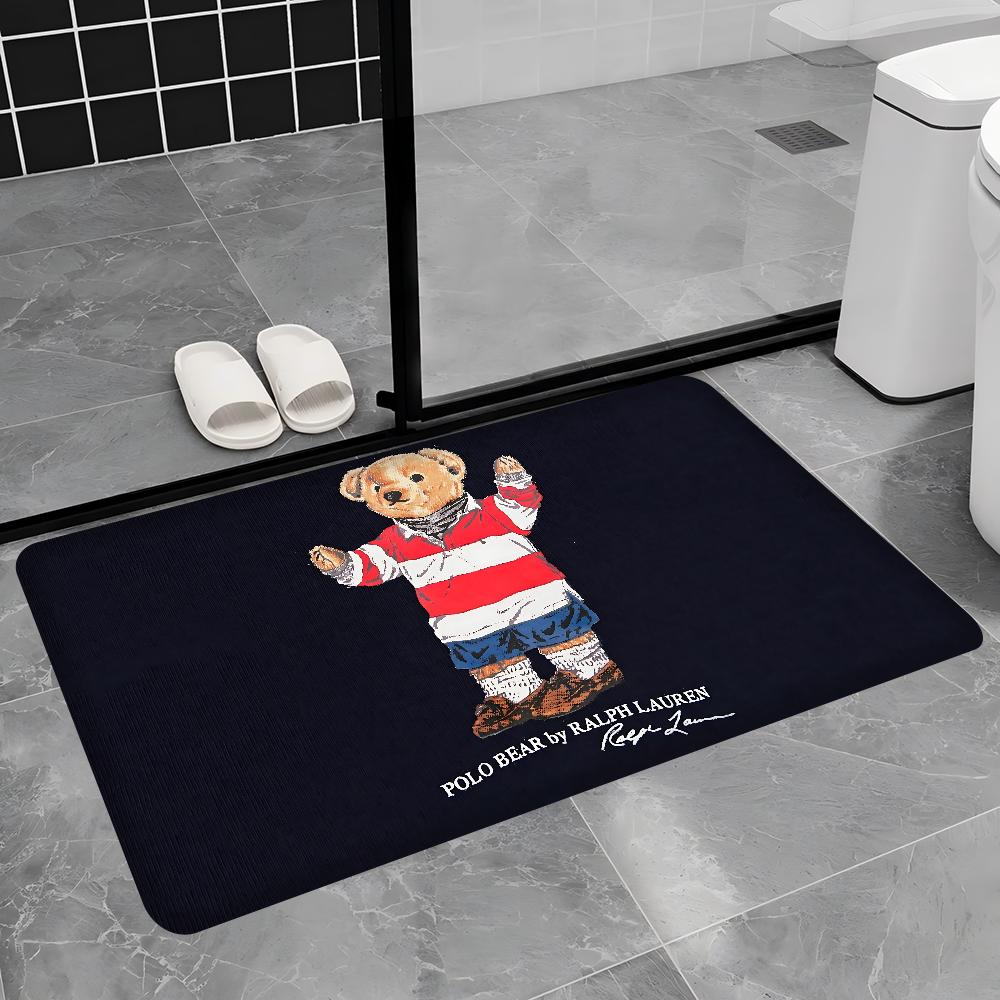 P-Olo Teddy Bear Microfiber Door Mat Anti-Slip Absorb Water Long Strip Cushion Bedroon Mat Bedside Mats