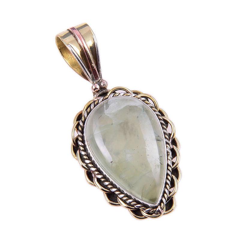 Pierre précieuse Aigue-marine naturelle Argent sterling massif 925 bicolore Pendentif 1,50" U1e23