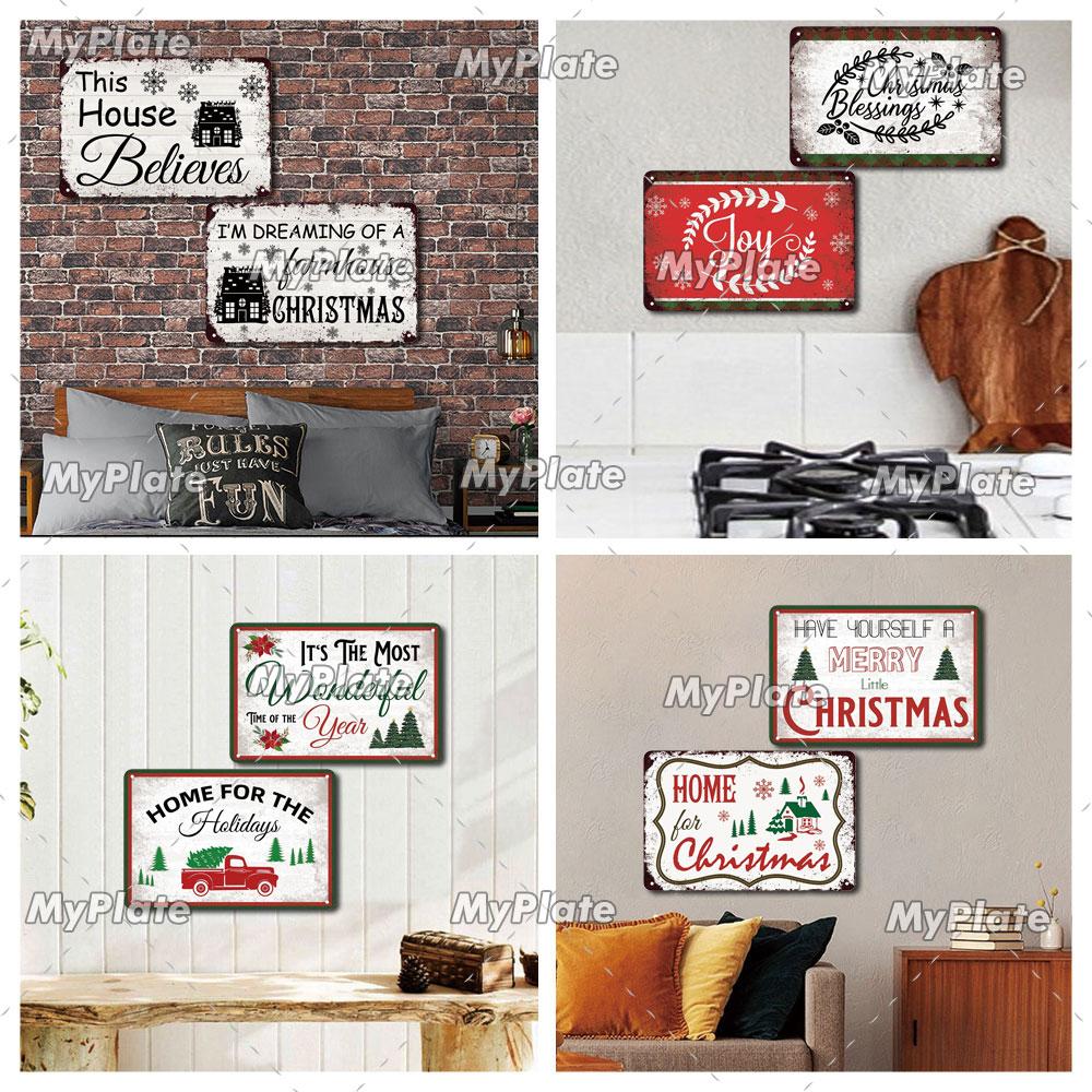 [MyPlate] Christmas Metal Sign Vintage Tin Sign Bar Decorative Plaque Home Decor Bar Wall Sticker Party Poster Gift