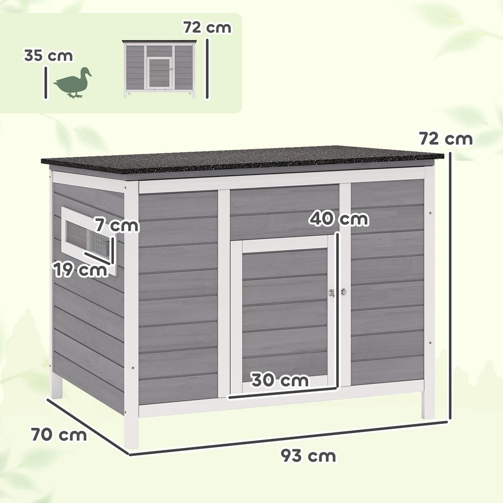 Duck Coop, Weatherproof Wooden Duck House with Removable Floor, Sliding Window, Hinged, Asphalt Roof, 93 X 70 X 72 Cm, Grey