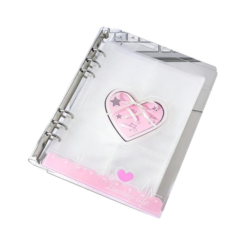 Elegantes Acryl-Fotoalbum mit 4 Fächern pro Seite 6 Ringe Schleifen-Ordnerdeckel Kartenhalter Sammlerbuch