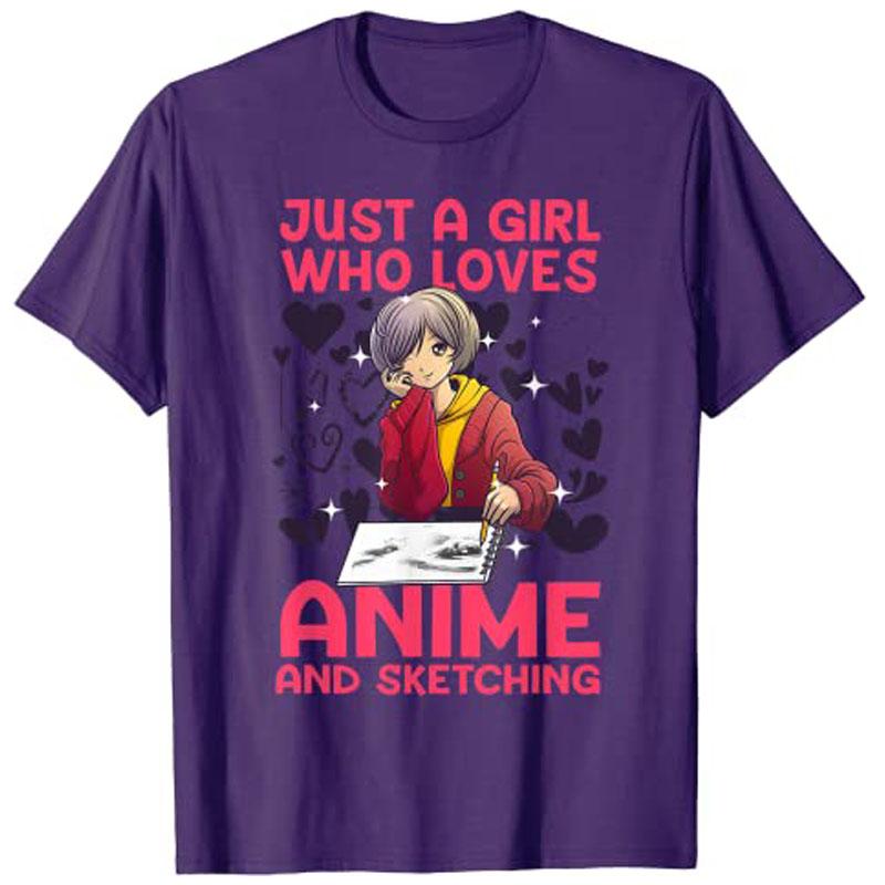 Y2k Cartoon Art for Women Teen Girl Anime Merch Sketch Unisexga TShirt Just A Girl Who Love Anime Saying Tee Novelty Gift Fashion