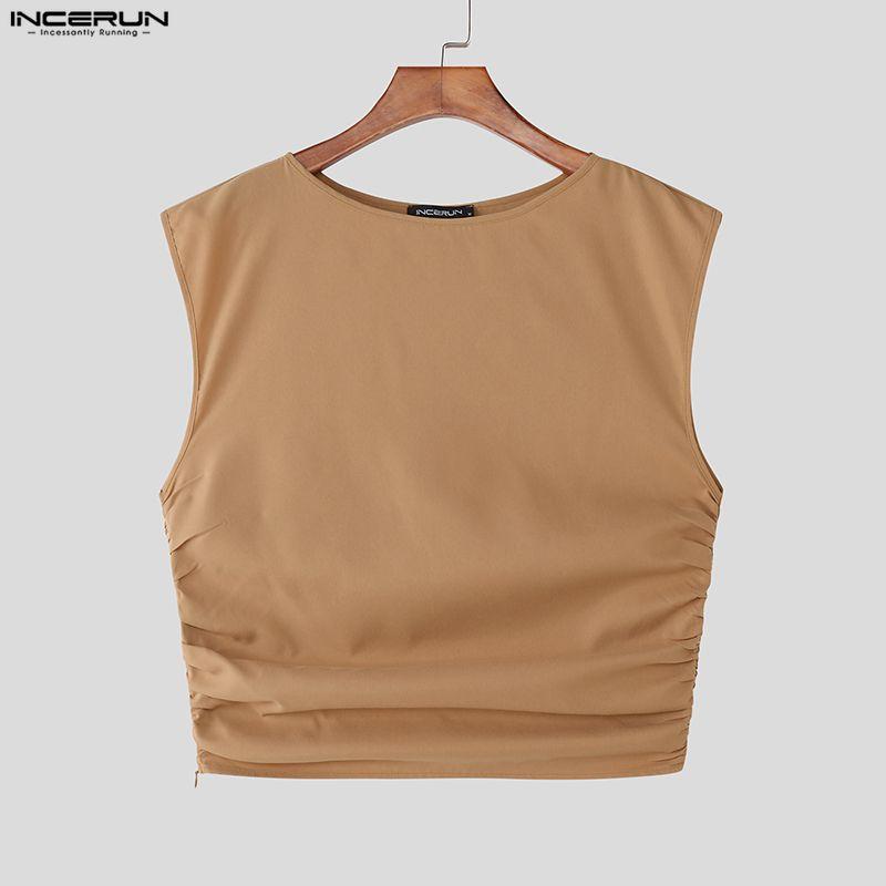 INCERUN Men Two Pieces Sleeveless Ruffled Tank Tops and Trousers Casual Pants Sets Outfits