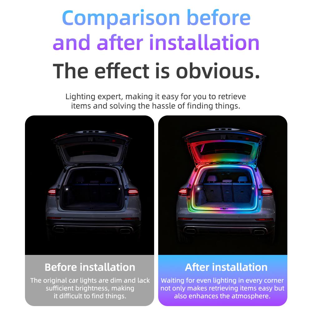 4M Car Trunk LED Strip Light RGB Rainbow Dynamic Chasing Light Universal Auto Trunk Decoration Exterior Interior LED Light 12V