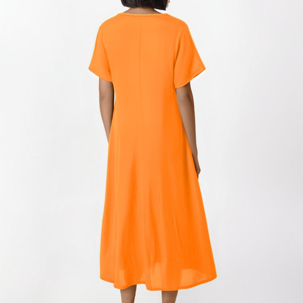 Modisches Damen-Freizeitkleid in Urlaubsfarbe, Rundhals, Kurzarm, Locker