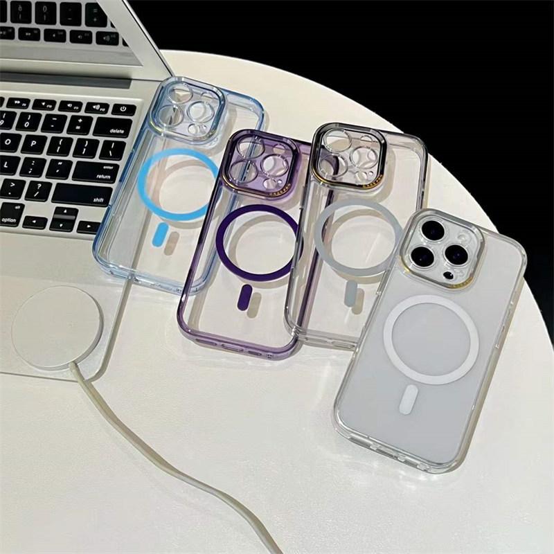 Transparente Hülle mit Acrylbeschichtung für Magsafe für iPhone 16 15 14 13 Pro Max Plus magnetische Abdeckung für kabelloses Laden Objektivschutz