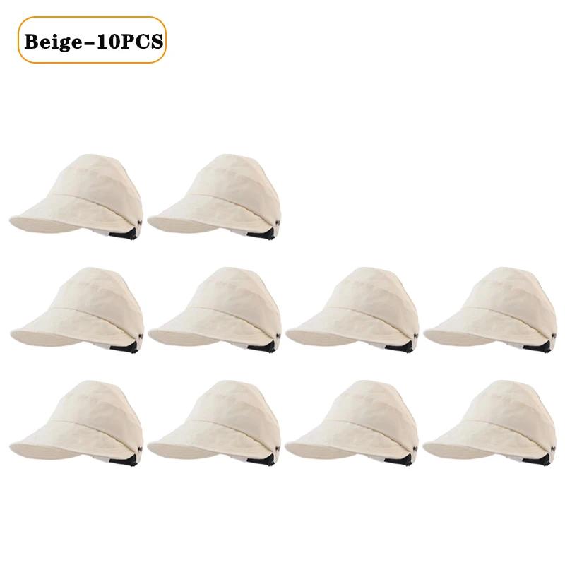 1-10PCS Foldable Wide Brim Ponytail Sun Hat Drawstring Adjustable Cap Summer Quick-dry Visor Fisherman Cap for Women Beach Hat