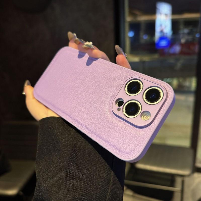 Models Are Suitable 16pm Lychee Pattern Phone Case 14 Leather Simple 15 Fine Hole Iphone17pro Full
