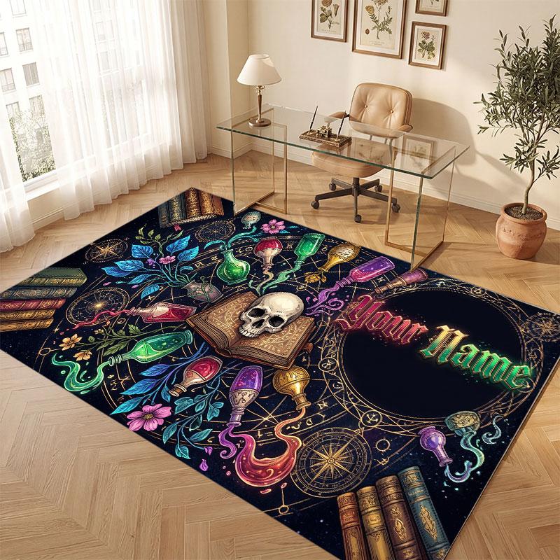 Skull Gothic Theme Crystal Velvet Floor Rug Personalized Custom Name Text Warm Carpet Home Decoration