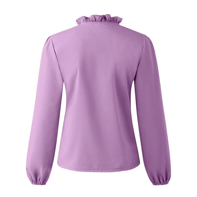 Tooxika New Large Size Women's Long Sleeve Tops V-neck Solid Color Ruffled Shirt