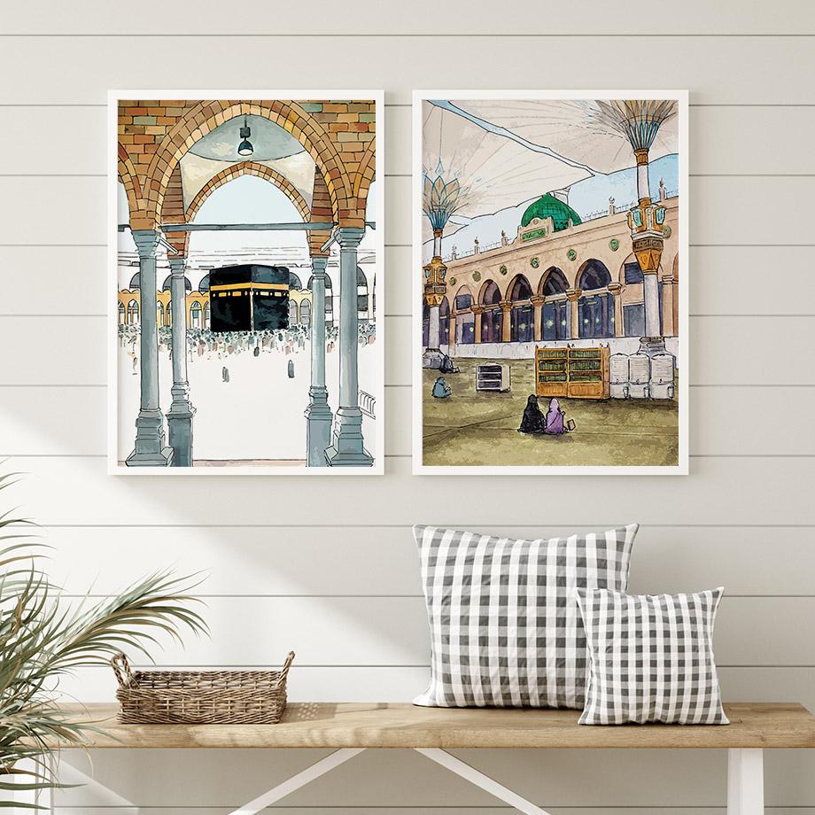Kutsal Mekke Kabe İslam Camii Hacı duvar sanatı tuval yağlıboya Dekoratif Posterler Ve Baskılar Duvar Resimleri Için Oturma Odası
