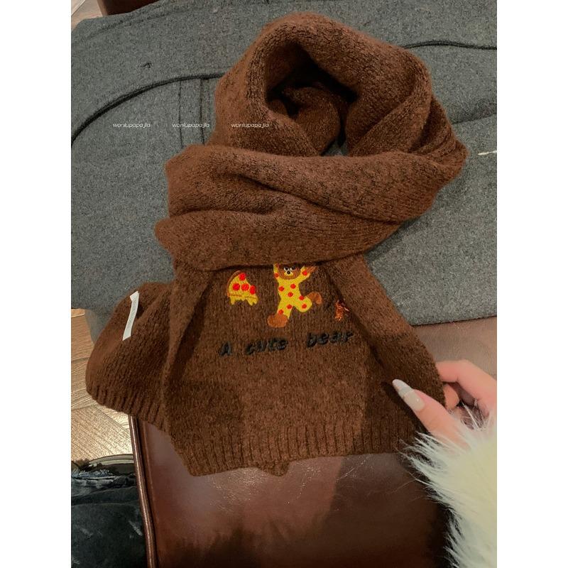 Cute Bear Embroidered Scarf Winter New Schoolgirl Wind Warm Versatile Couple Windproof Scarf