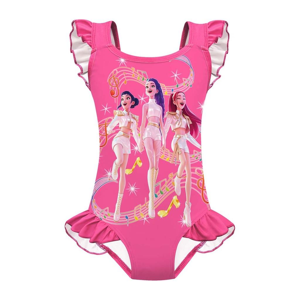 Kids Girls Anime Cartoon K-POP Rumi Zoey Mira Print Ruffle Sleeveless One-piece Swimsuit Swimwear