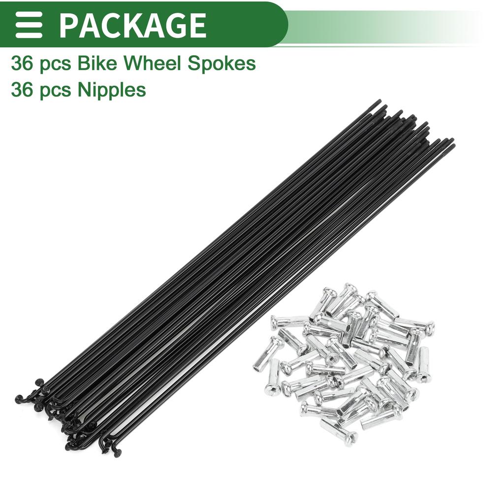 Motoforti Universal Bicycle Spokes, Bicycle Wheel Spokes, 14G, 273mm Length, Carbon Steel, Black, 1 Set