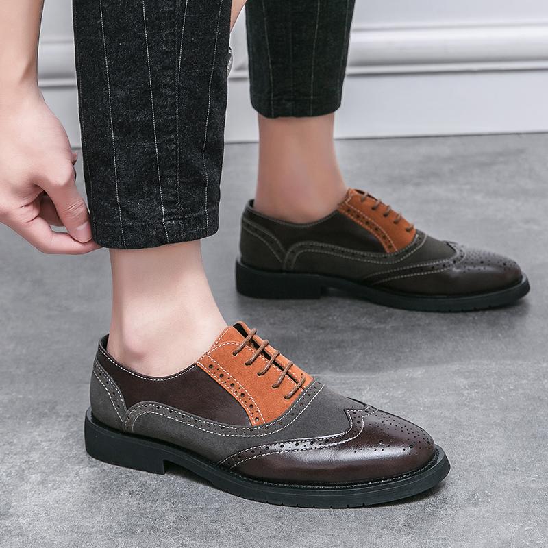 Fashion Spring Business Color Leather Shoes Fashion Low-heel Lace Up Men Oxfords Wedding Party Dress Shoes Designer Male Formal Shoes