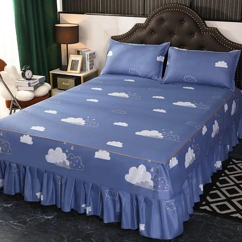 3 Pcs Classic Bed Skirt Princess Style Cotton Sheet Set Plain Bedspread for Bed Queen King Size Bed Cover with Pillowcases