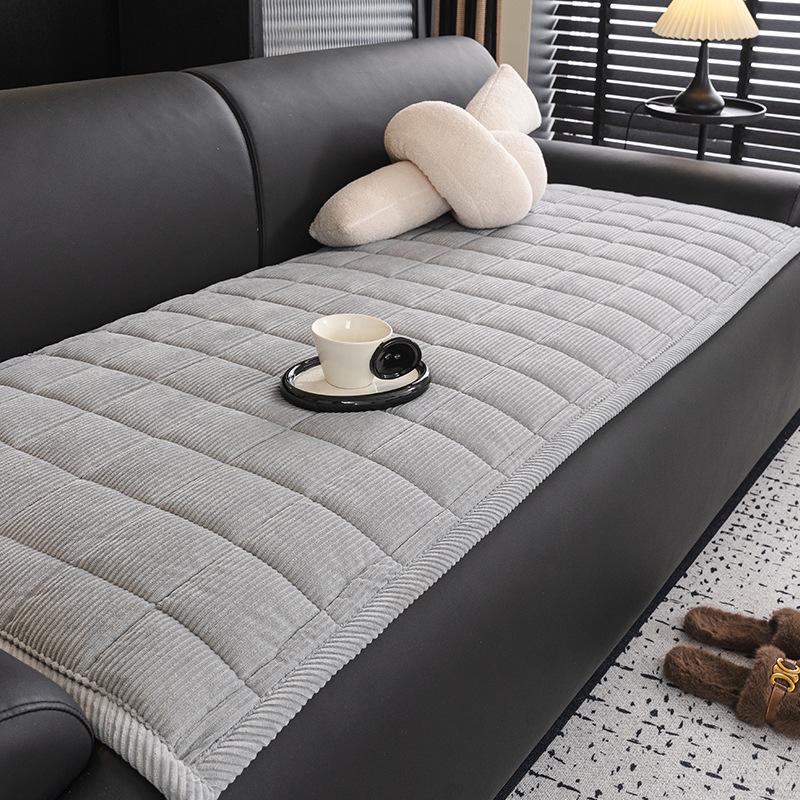 2025 Modern Minimalist Non-Slip Seat Cushion New Corduroy Grid Quilted Sofa Mat Winter Warm Thickening Plush Cushion Universal