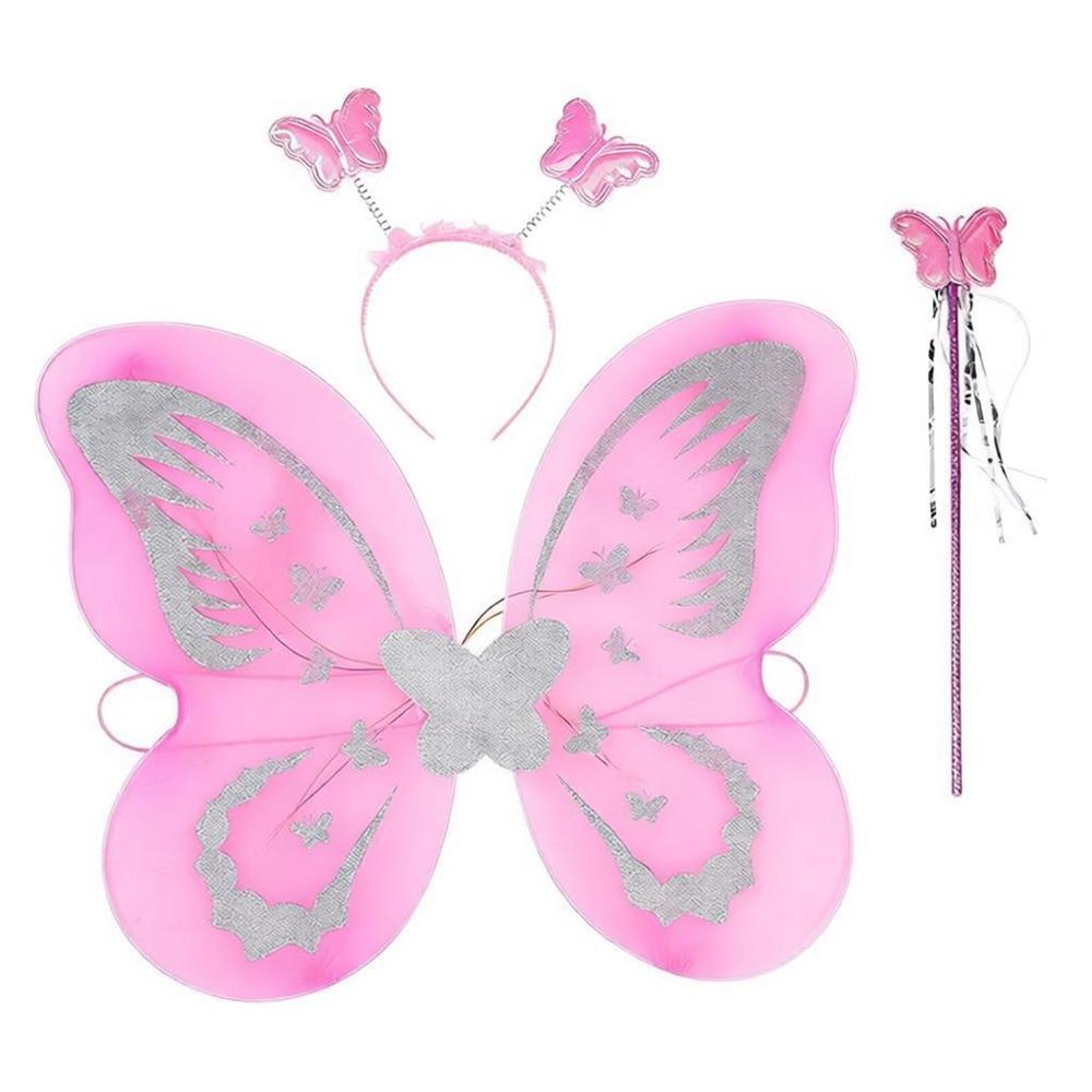 3Pcs/Set Sparkling Butterfly Wings Fairy Wand Colorful Fancy Dress Princess Hair Hoop Butterfly Costume Wings