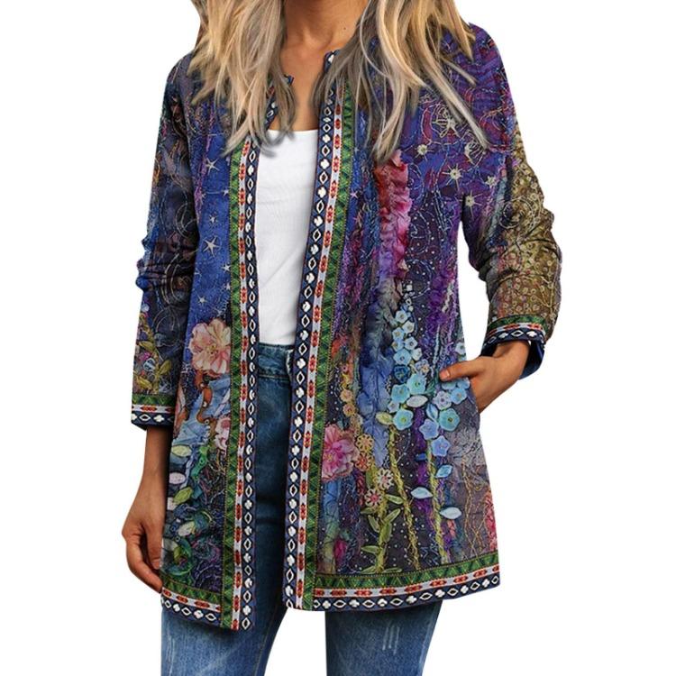 

Vintage Casual Cardigan for Women Loose Fit Long Sleeve Pocket Jacket Coat Printed Outerwear 5X-Large синий
