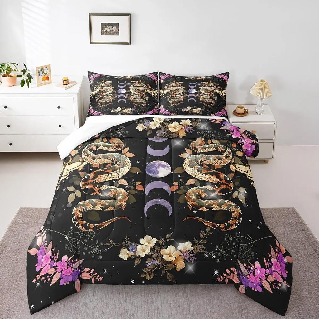 Snake Warm Comforter Cover Set for Children Kids Young Boys Tens Snake Soft Duvet Cover Reptile Print Beding Set Animal Comfortable Quilt Cover Beding
