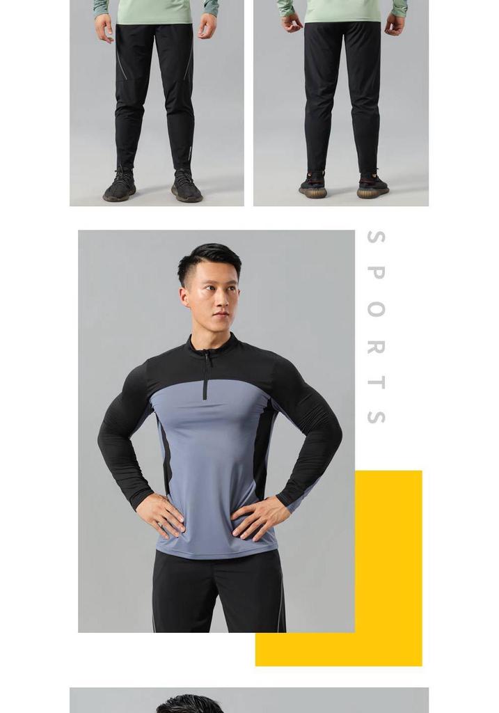 Men's Quick-Dry Long Sleeve Running T-Shirt with Stand Collar and Half Zip, Solid Color Fitness Training Top