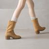 Krazing Pot Cow Suede Nubuck Winter Round Toe Modern Boots Med Heels Slip on Knitwear Women Mid-calf Boots