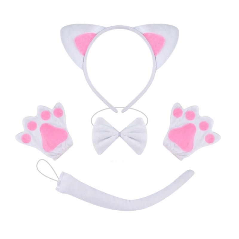 Cats Costume Set Includes Cats Tail Headband Bowtie Glove Skirt Halloween Catgirl Dress up Outfit for Kid Women Cosplay